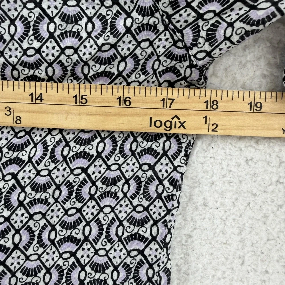 Tory Burch Button Up Shirt Womens 4 Black Geometric Print Roll Tab Sleeve Top